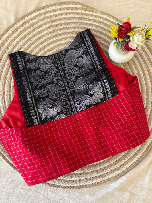 Red Black Sungudi Cotton Racer Back Blouse