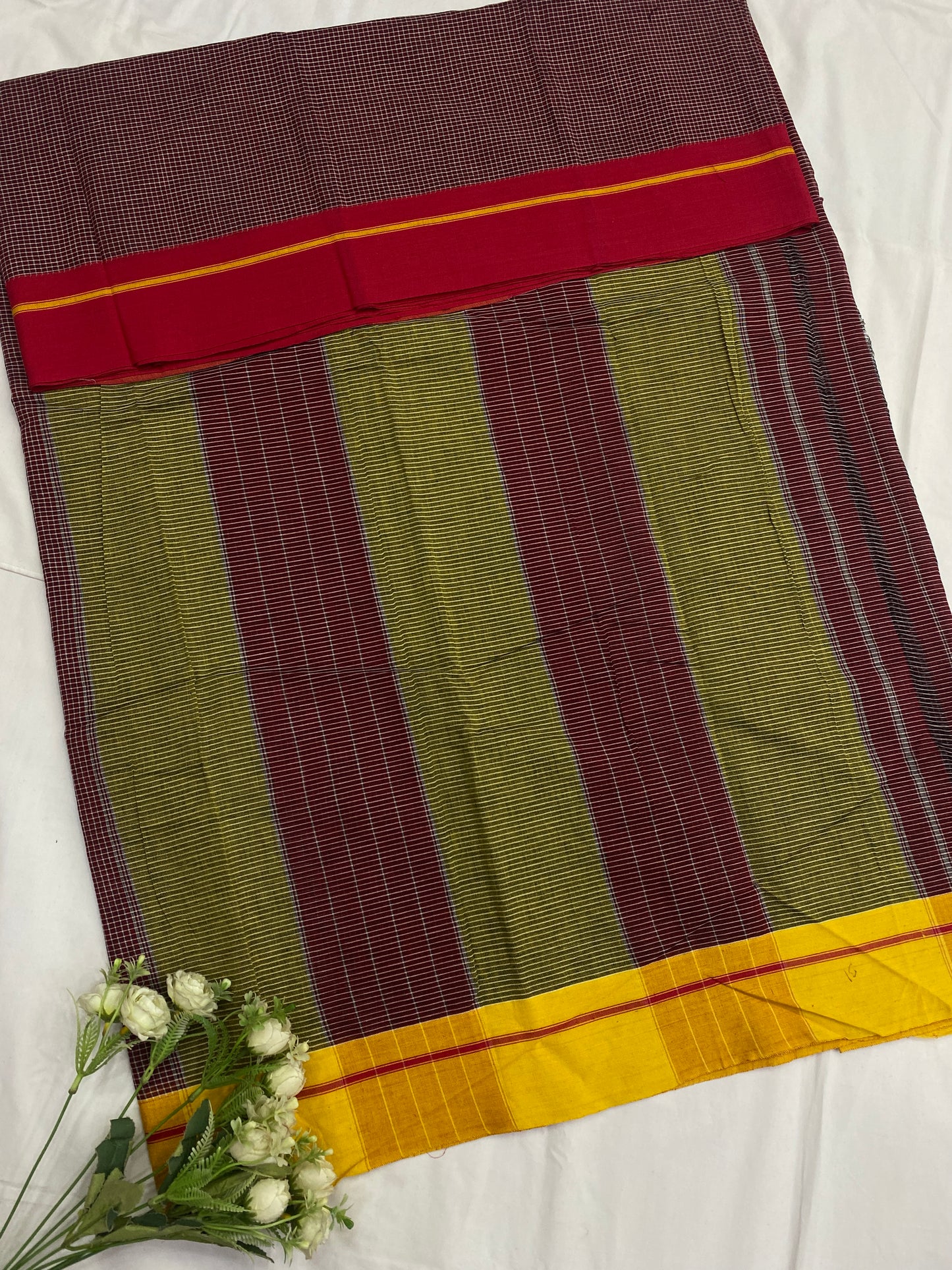 Red/Yellow - Rust Patteda Anchu Saree