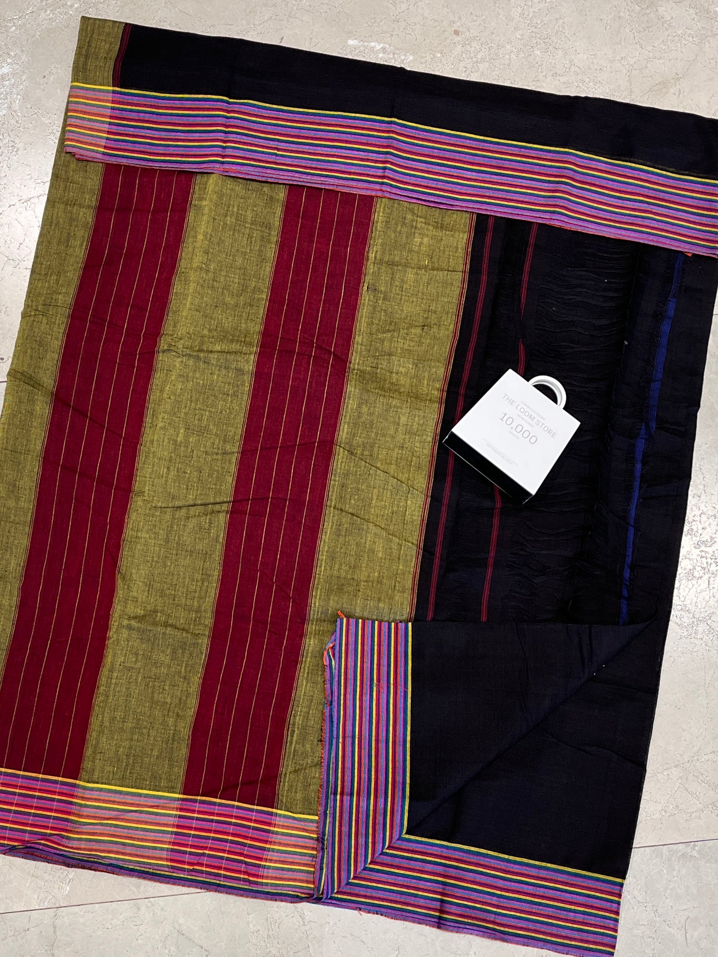 Black Patteda Anchu Saree With Multicoloured Border