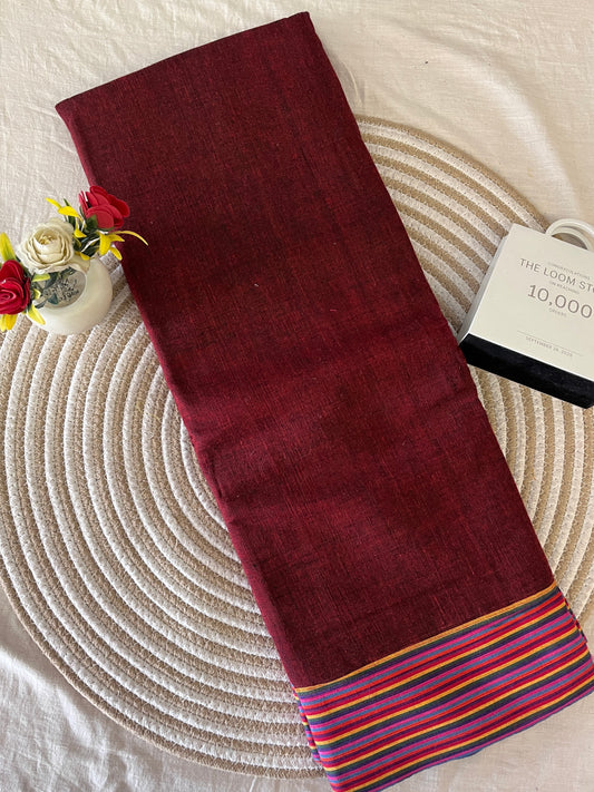 Maroon Patteda Anchu Saree With Multicoloured Border