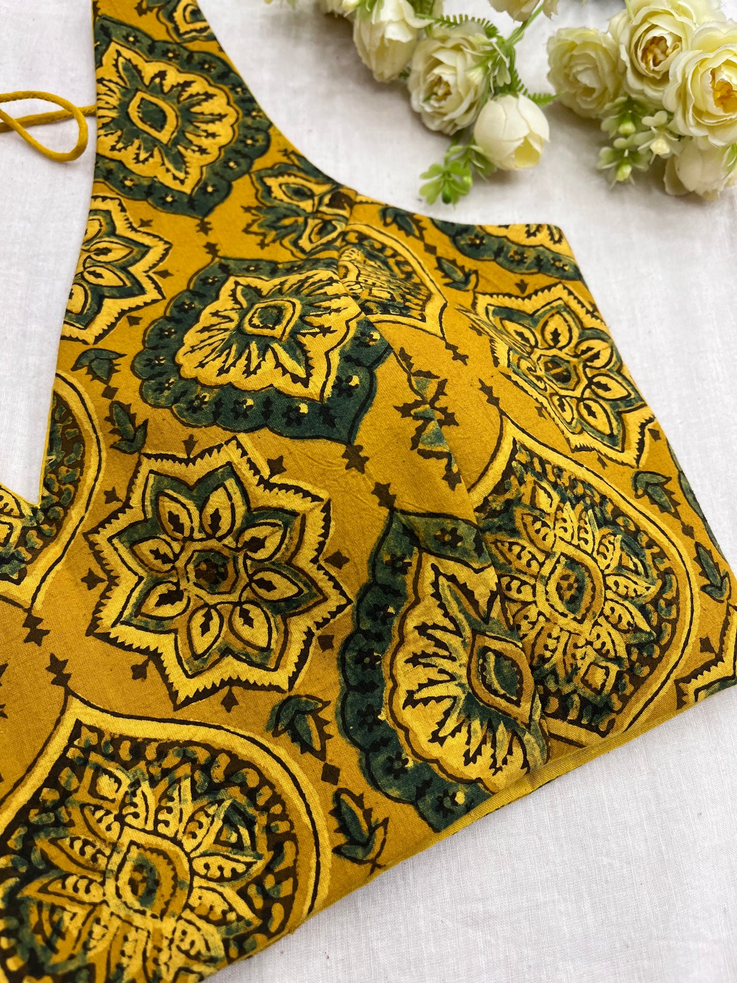 Yellow Green Ajrakh Cotton Sleeveless Blouse