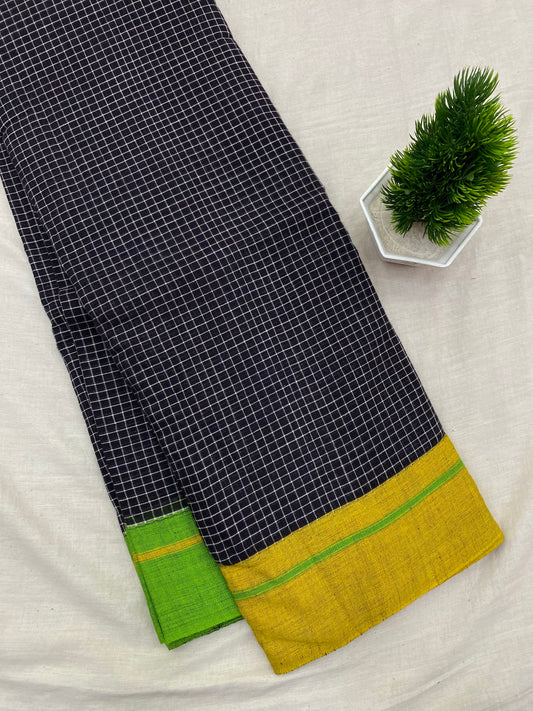 Yellow-Green Border Black Patteda Anchu Saree