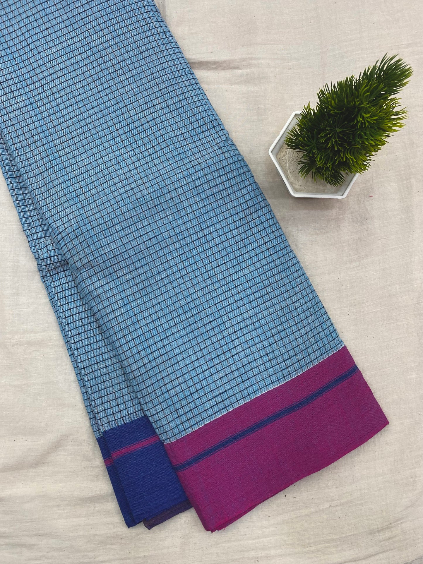 Blue-Pink Border Aasmani Patteda Anchu Saree