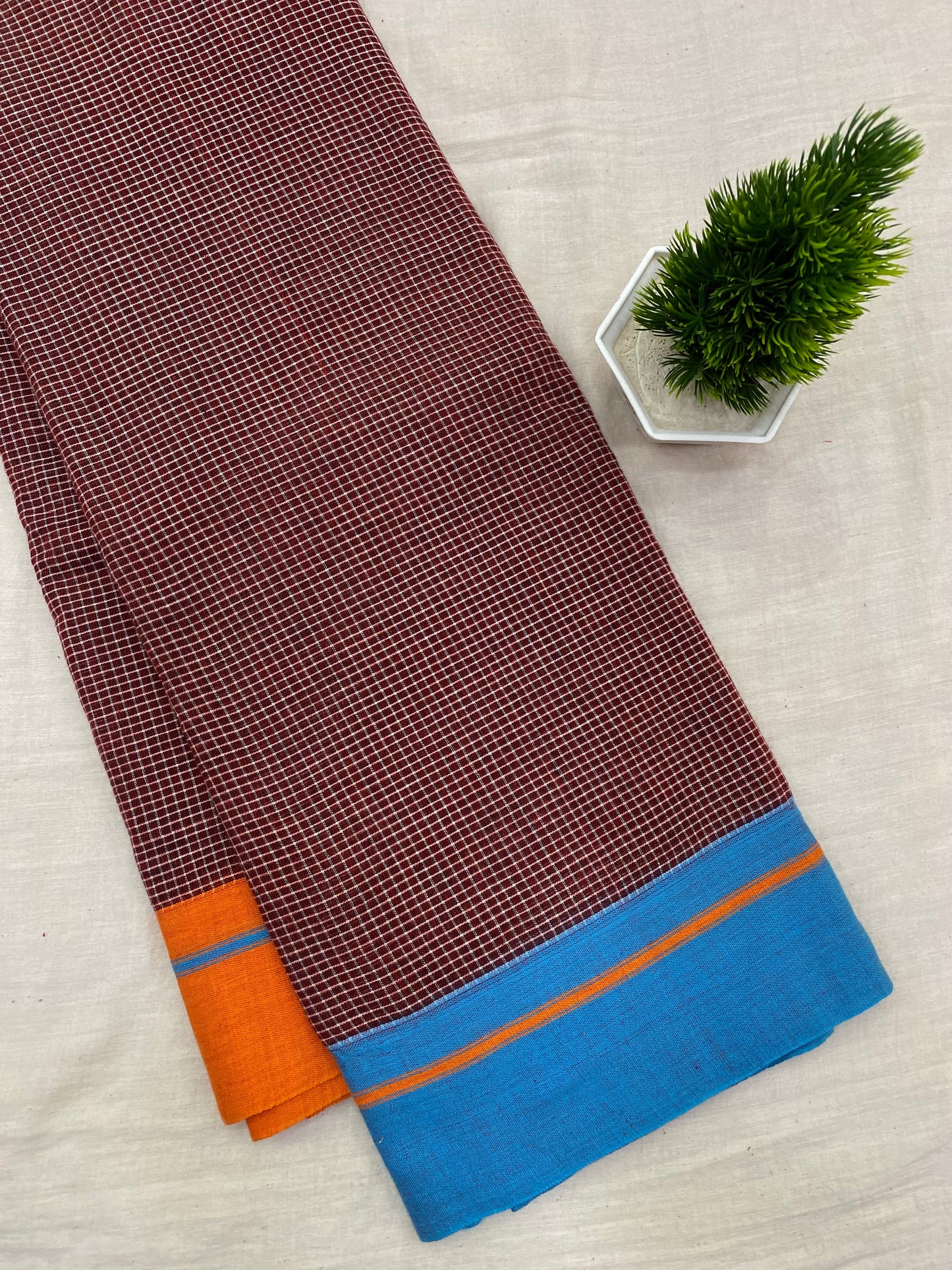 Orange-Blue Border Rust Patteda Anchu Saree