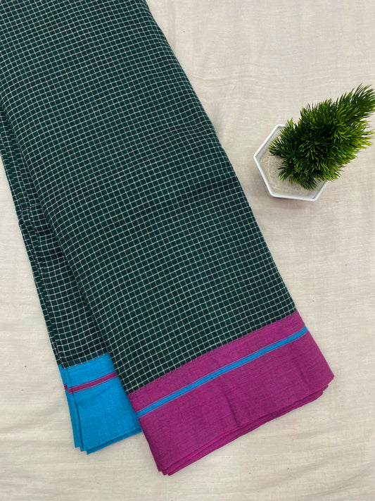 Pink-Blue Border Green Patteda Anchu Saree