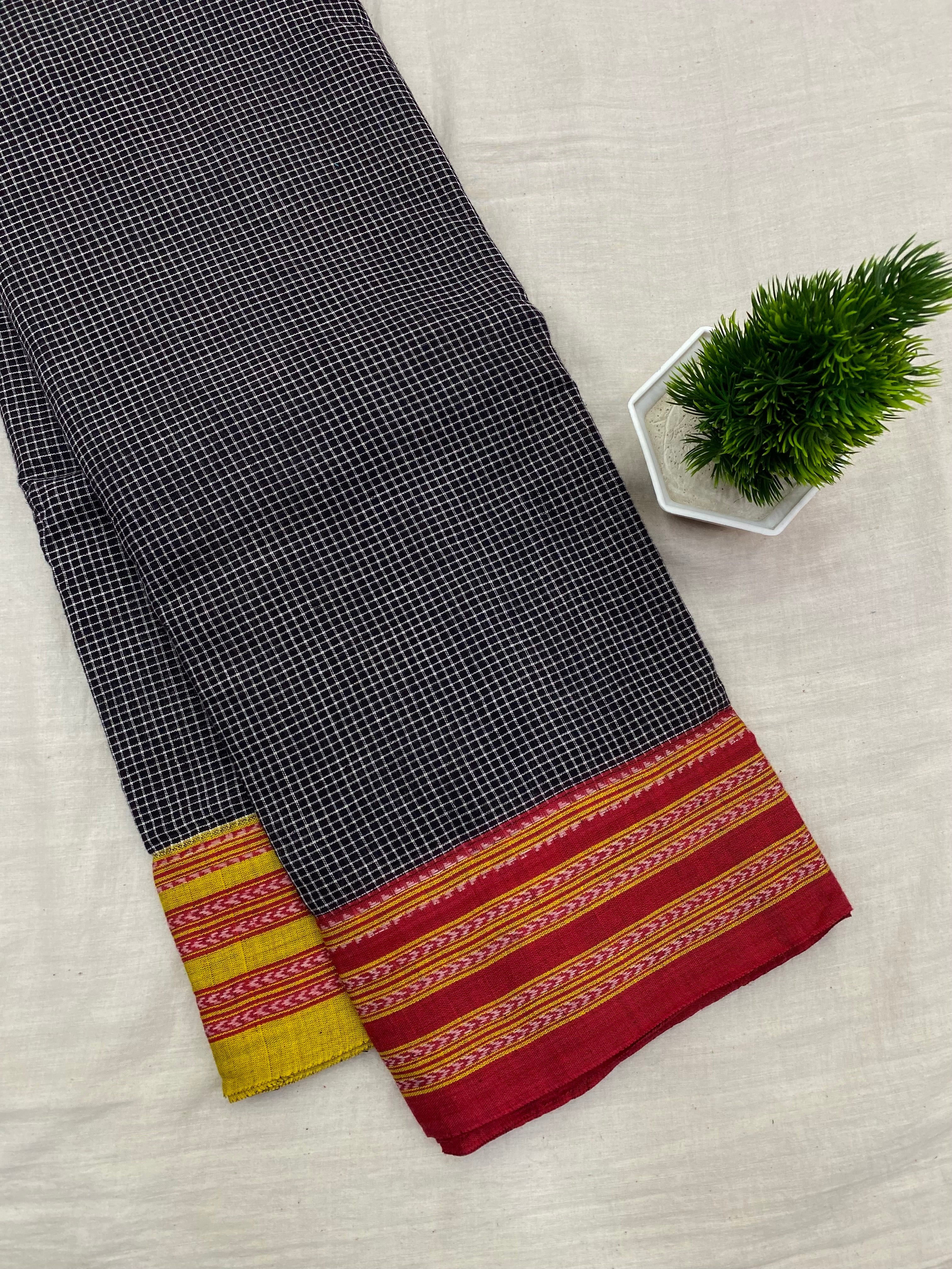 Ilkal Handloom Silk by Cotton Small Checks Chikki Paras Saree - Silkal.in