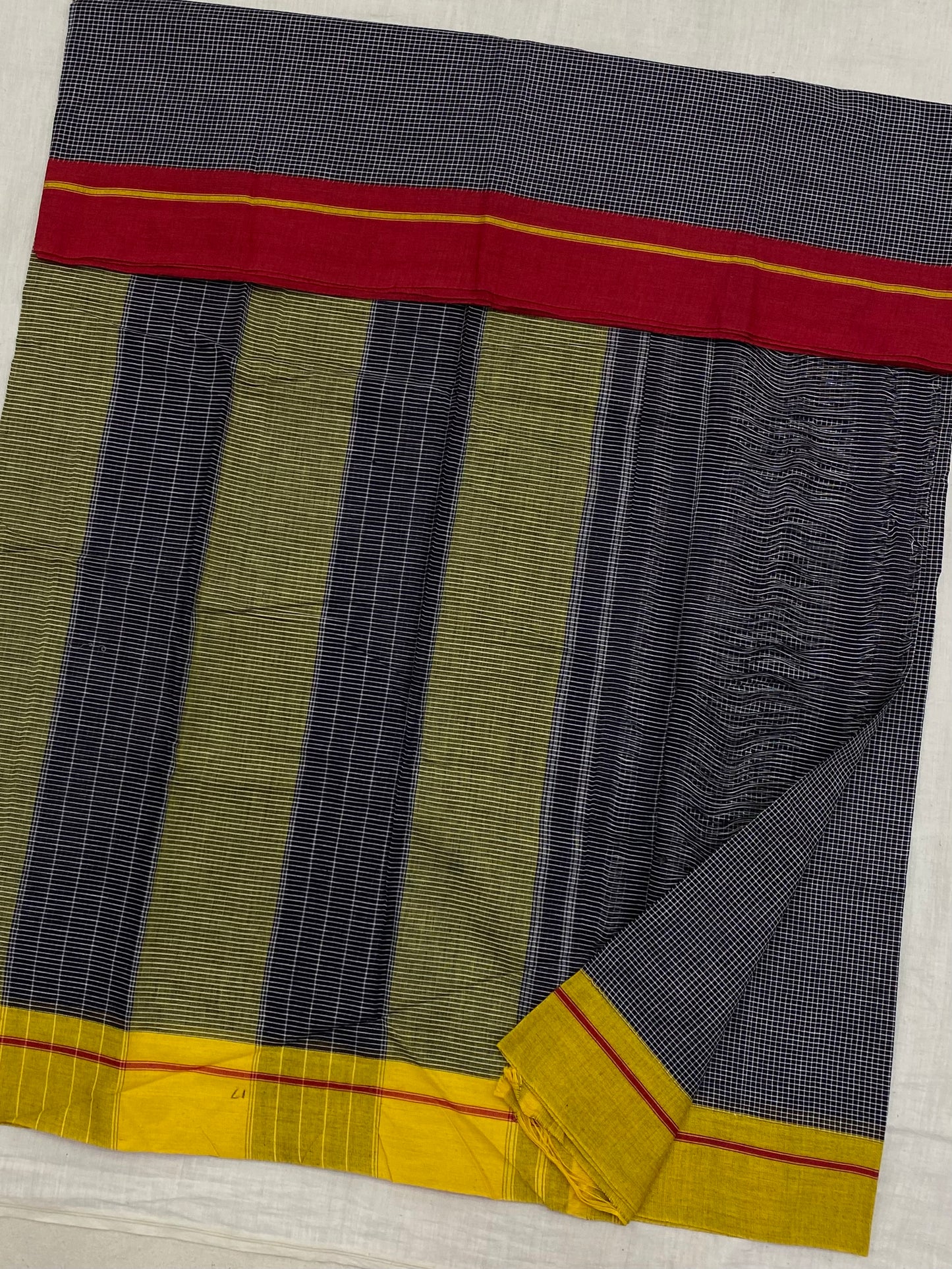 Yellow-Red Border Black Patteda Anchu Saree