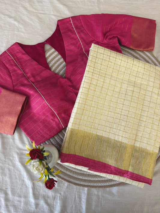 Chandrika Pink Linen Saree Blouse Set