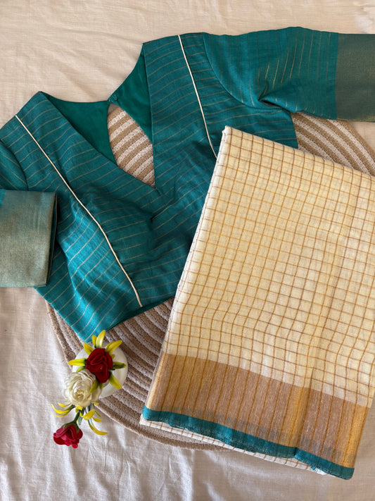 Chandrika Rama Linen Saree Blouse Set