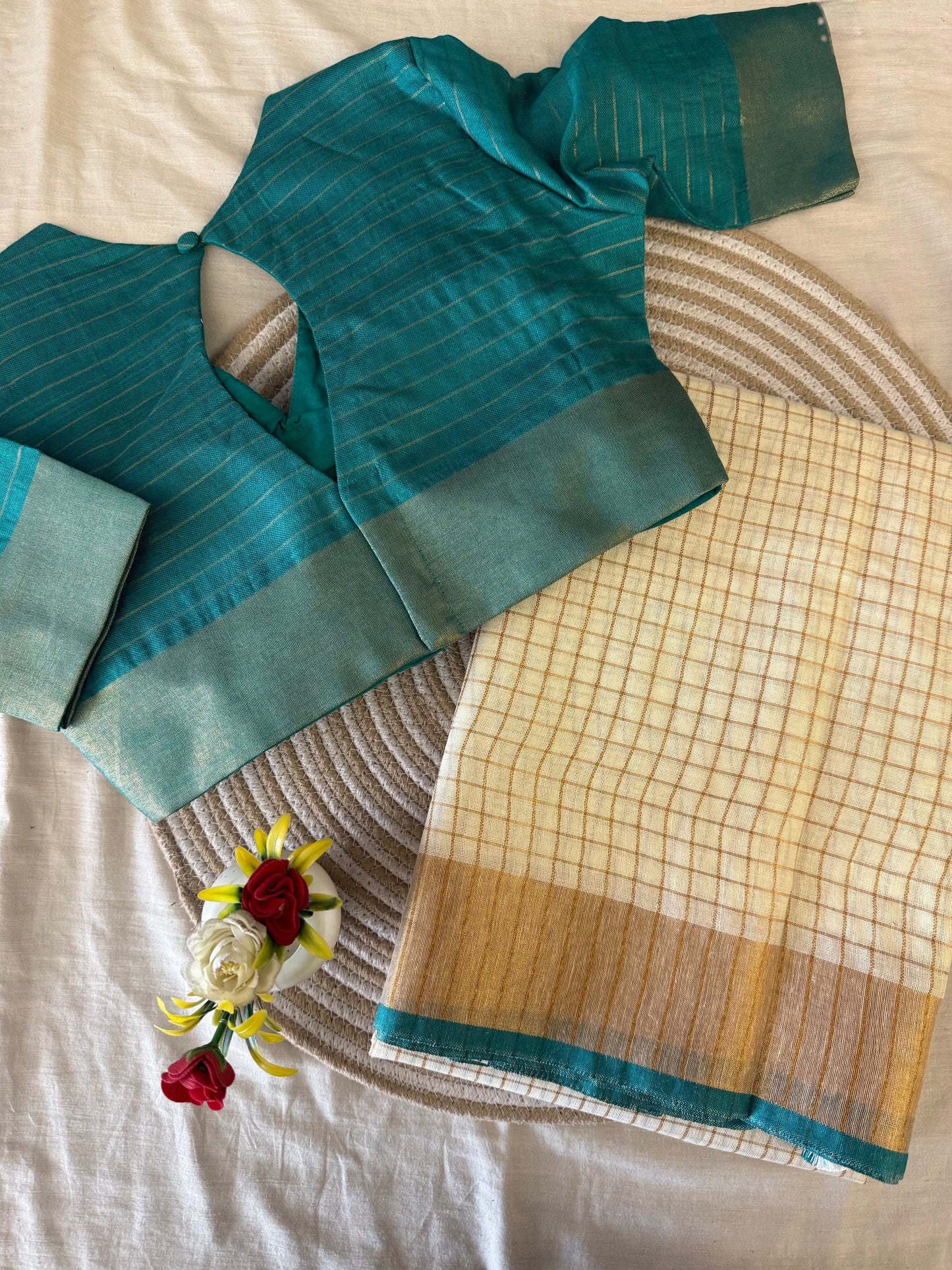 Chandrika Rama Linen Saree Blouse Set