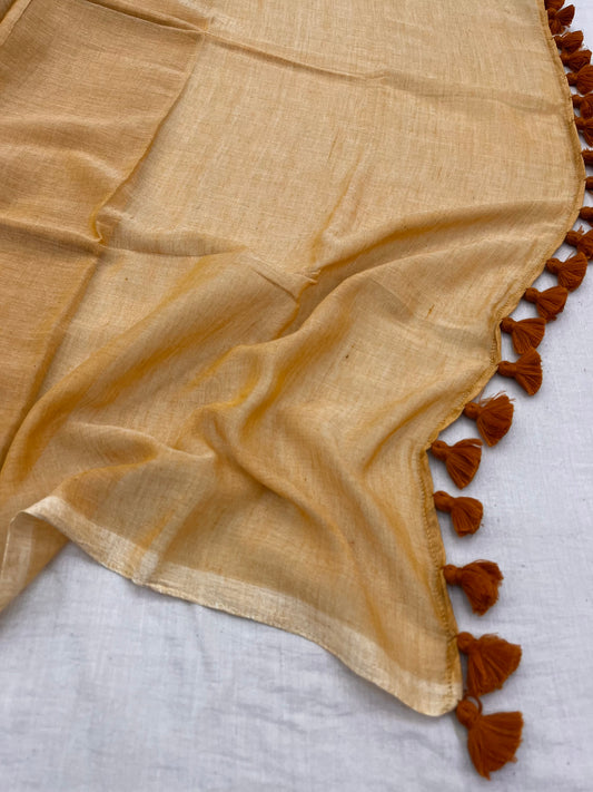 Mustard Plain Mulmul Saree