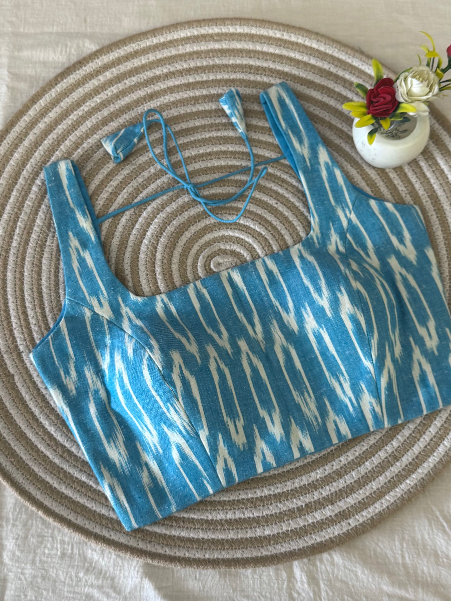 Sky Blue Ikkat Basic Strap Blouse