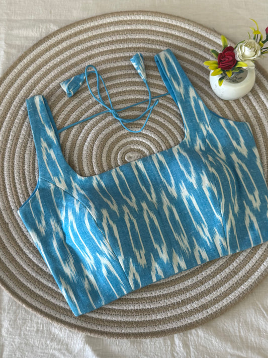 Sky Blue Ikkat Basic Strap Blouse