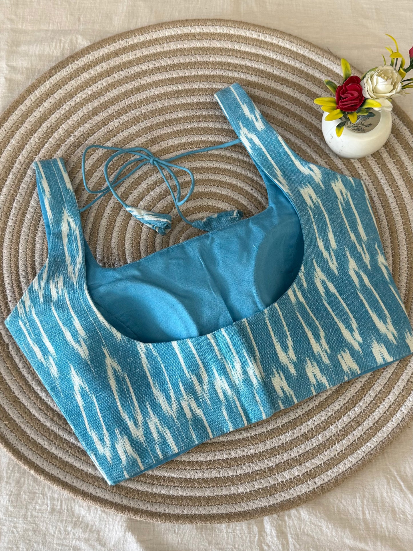 Sky Blue Ikkat Basic Strap Blouse