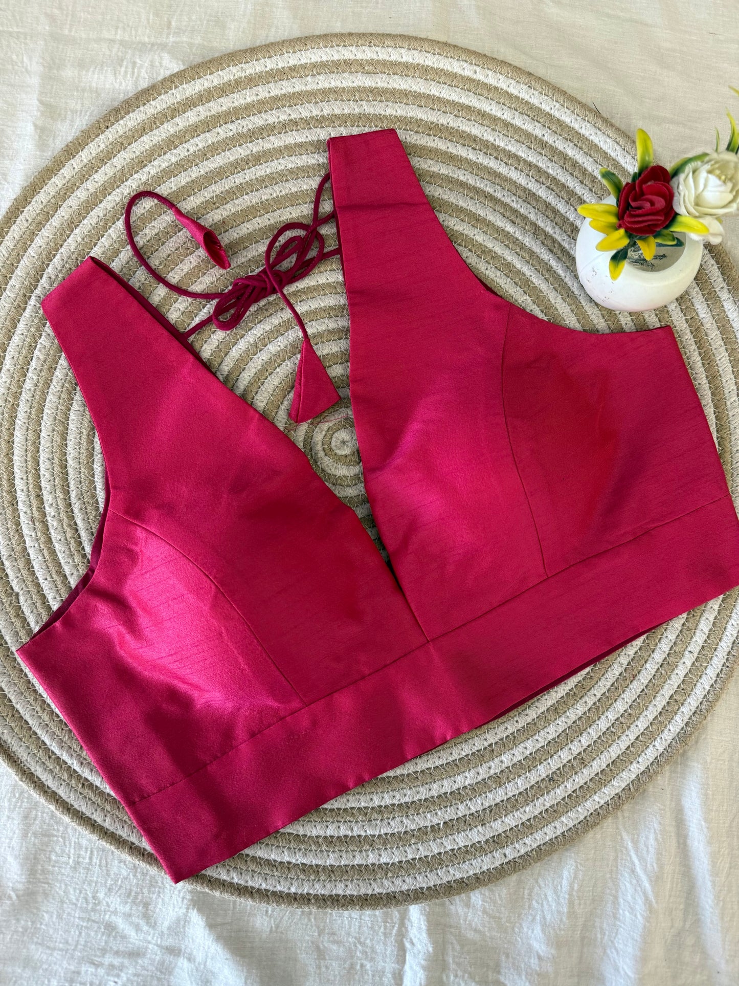 Pink Belt Style Raw Silk Blouse
