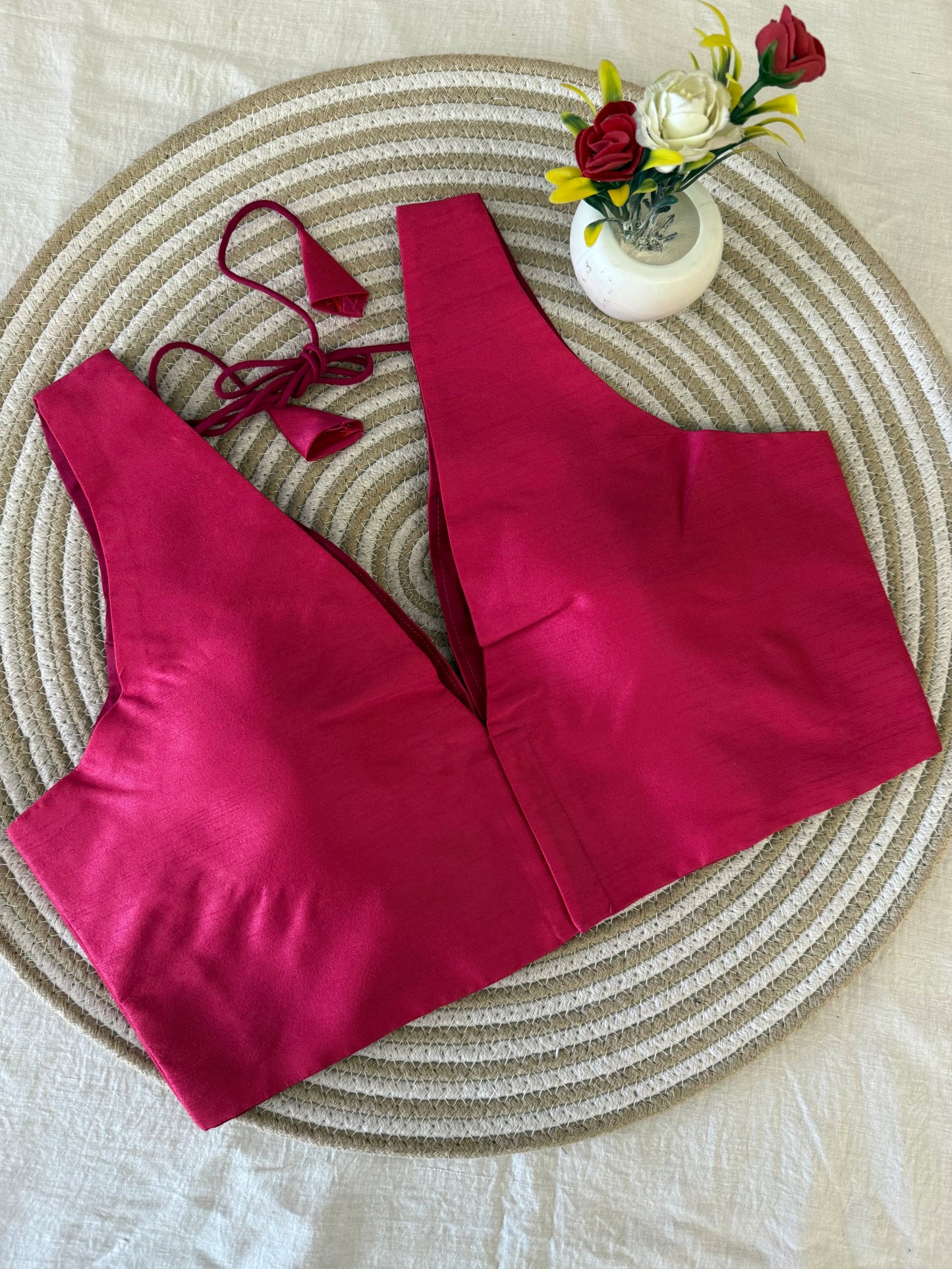 Pink Belt Style Raw Silk Blouse