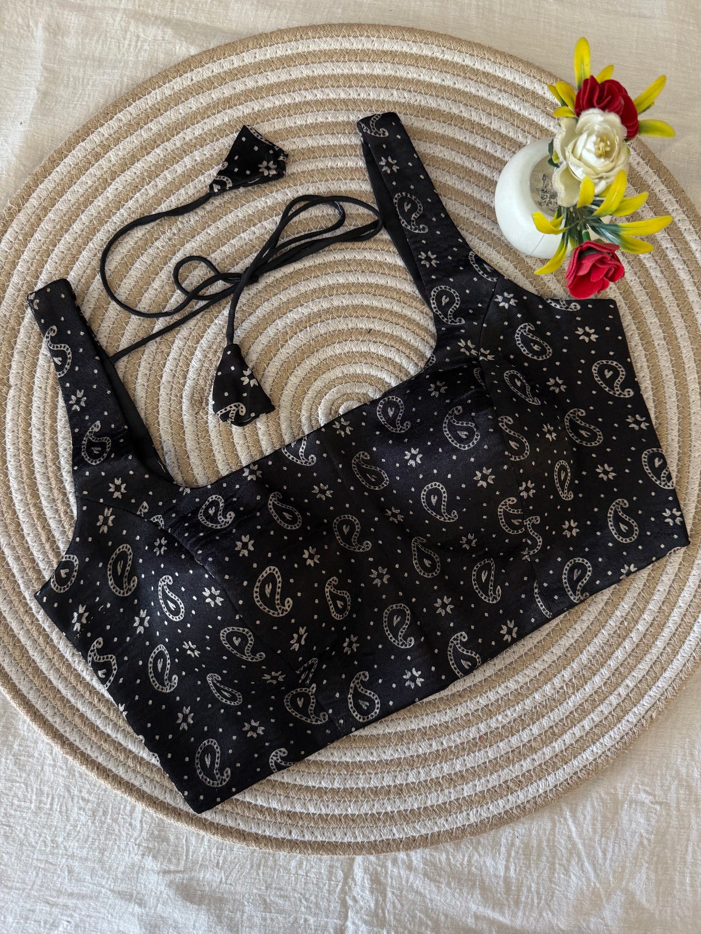 Paisley Ajrakh Black Modal Silk Blouse