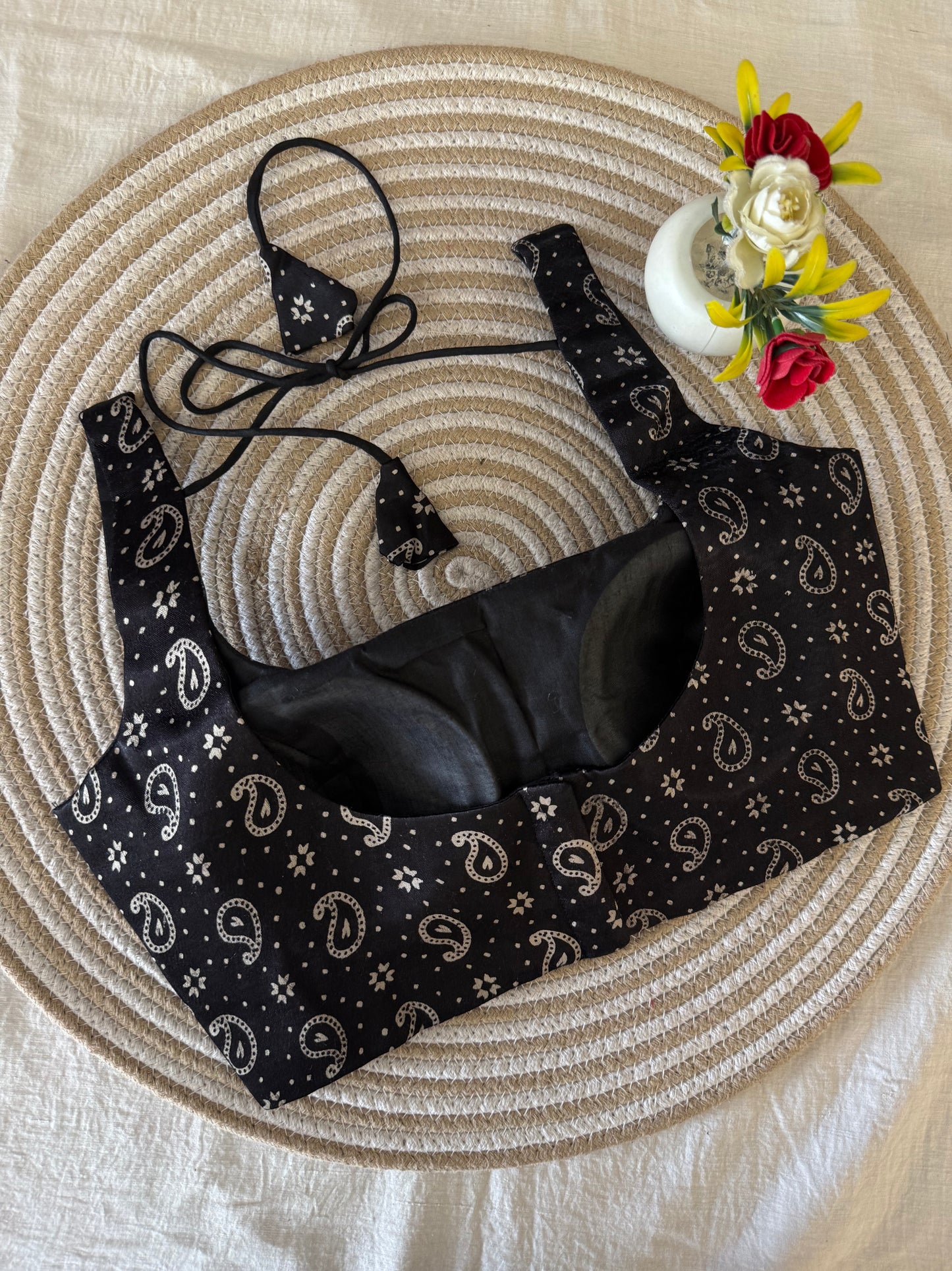 Paisley Ajrakh Black Modal Silk Blouse