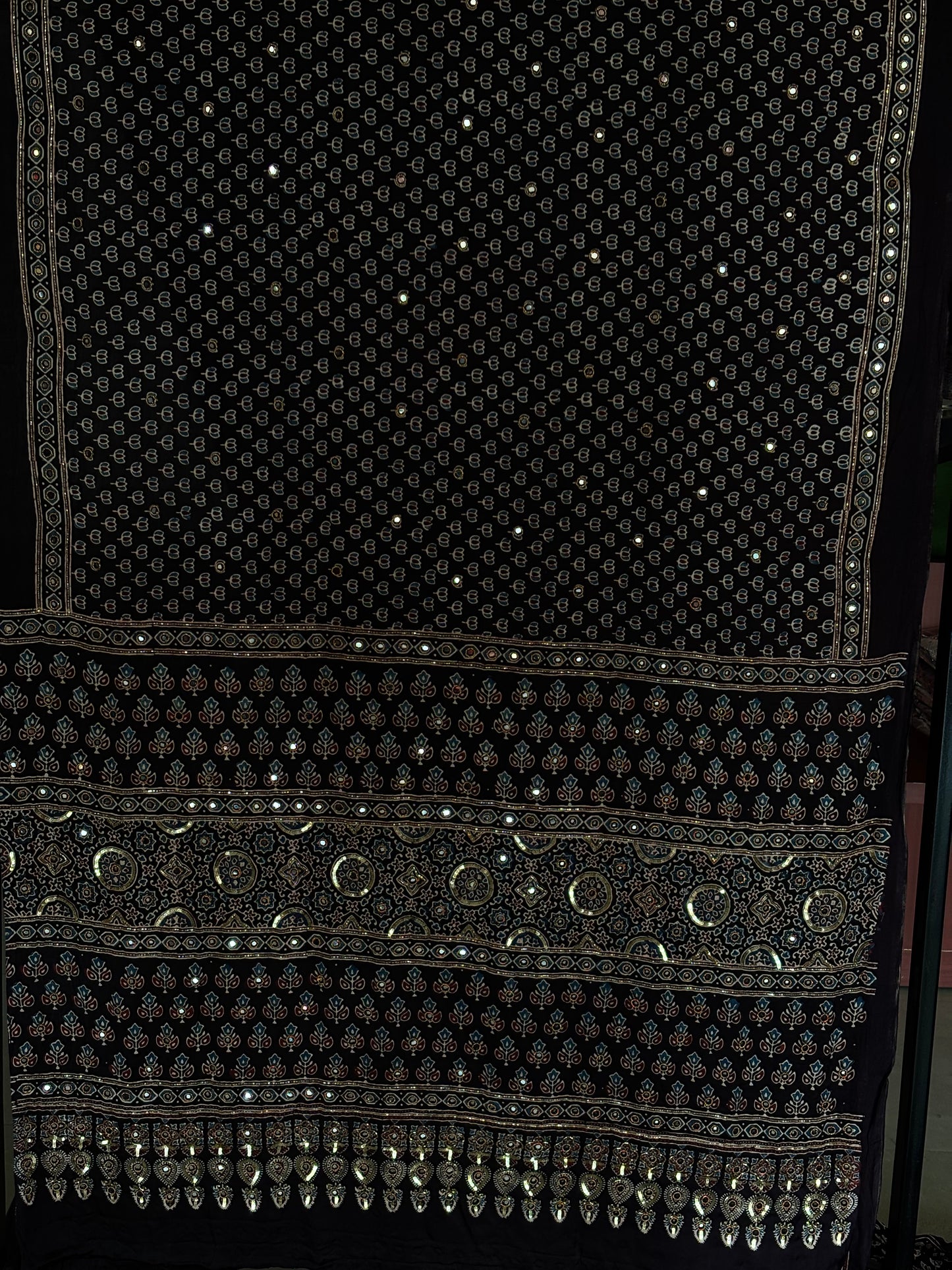Black Lotus Ajrakh Handwork Saree