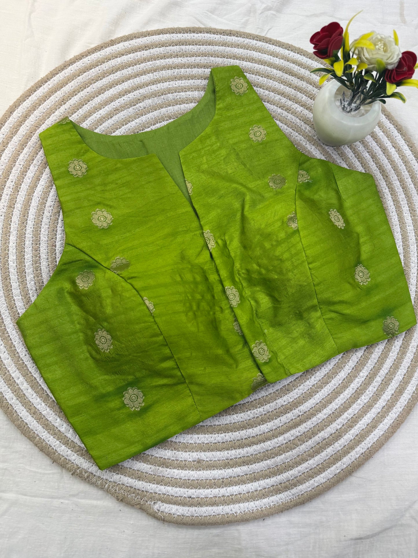 Mehendi Green Taffeta Racer Back Blouse