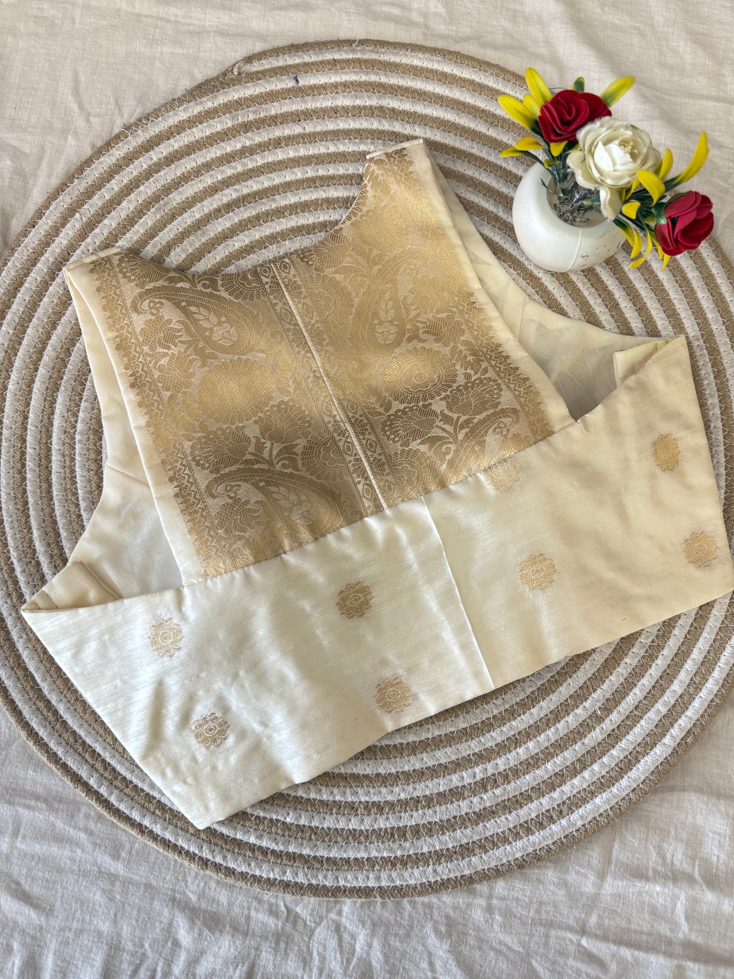 Onam Creamy Taffeta Racer Back Blouse