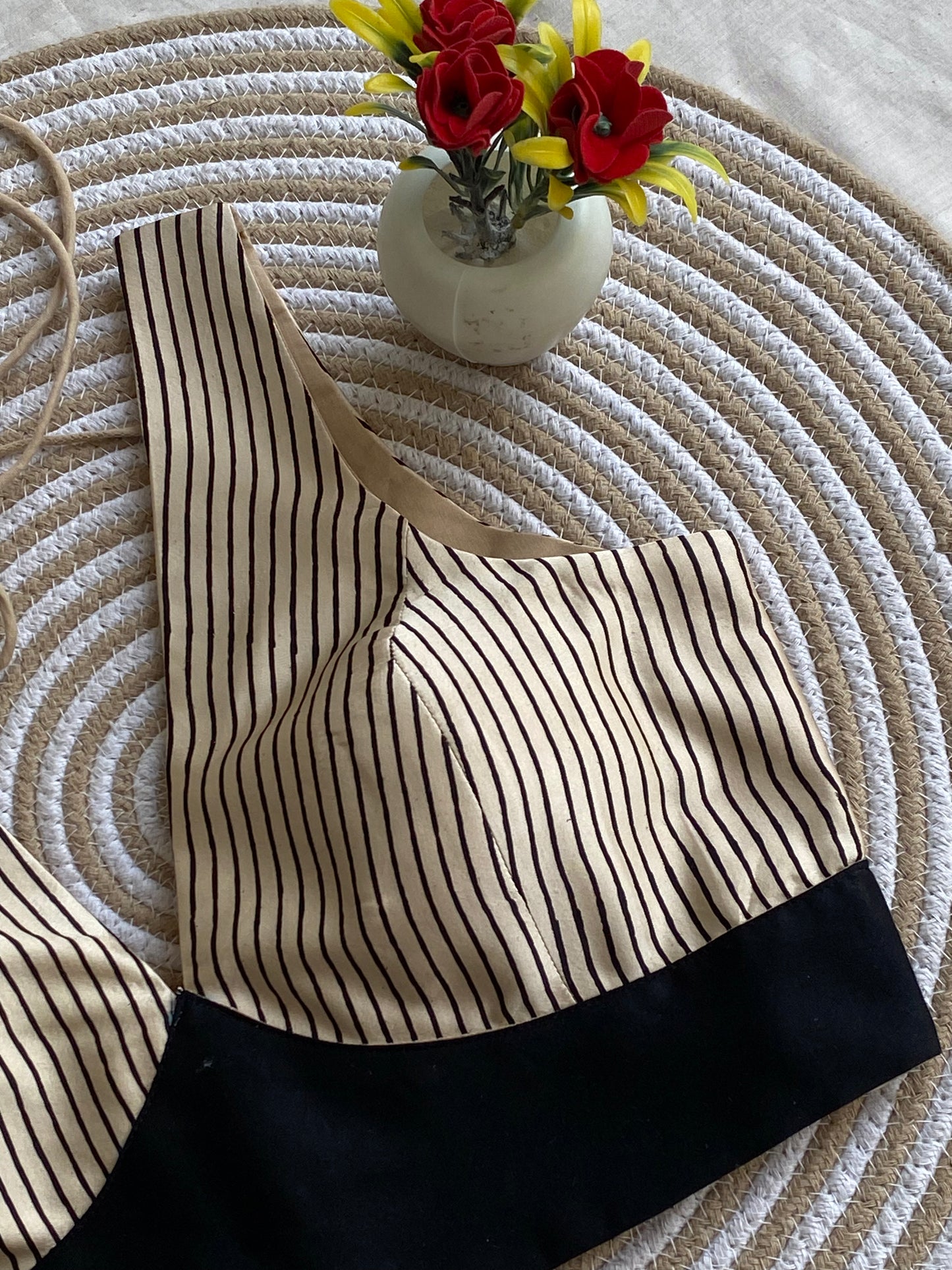 Creamy Stripe Ajrakh Modal Silk Blouse.