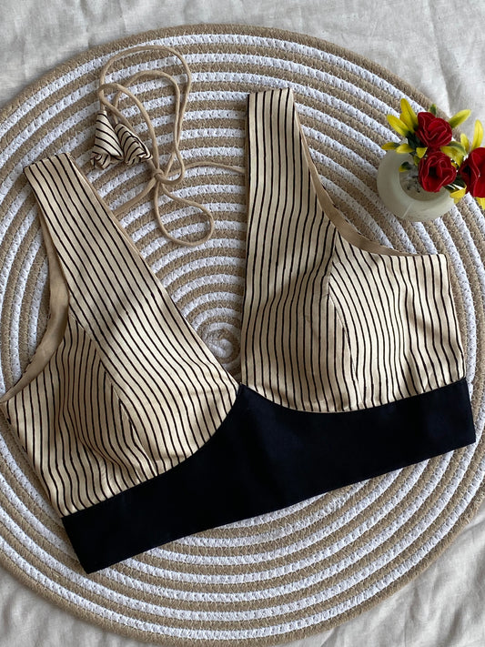 Creamy Stripe Ajrakh Modal Silk Blouse.