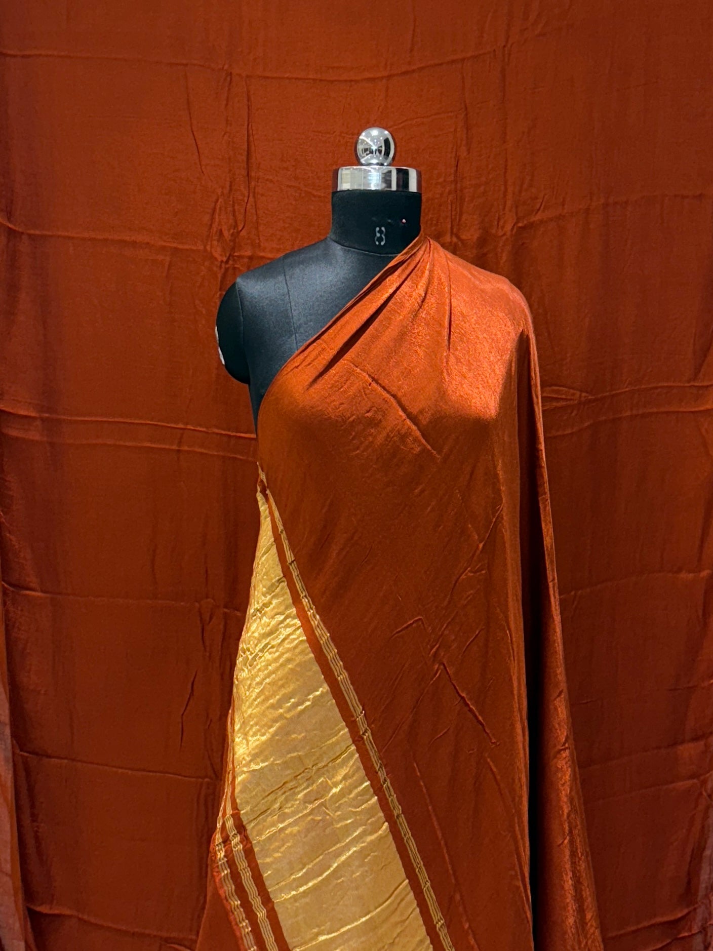 Gerua Modal Satin Silk Lagdi Pallu Saree