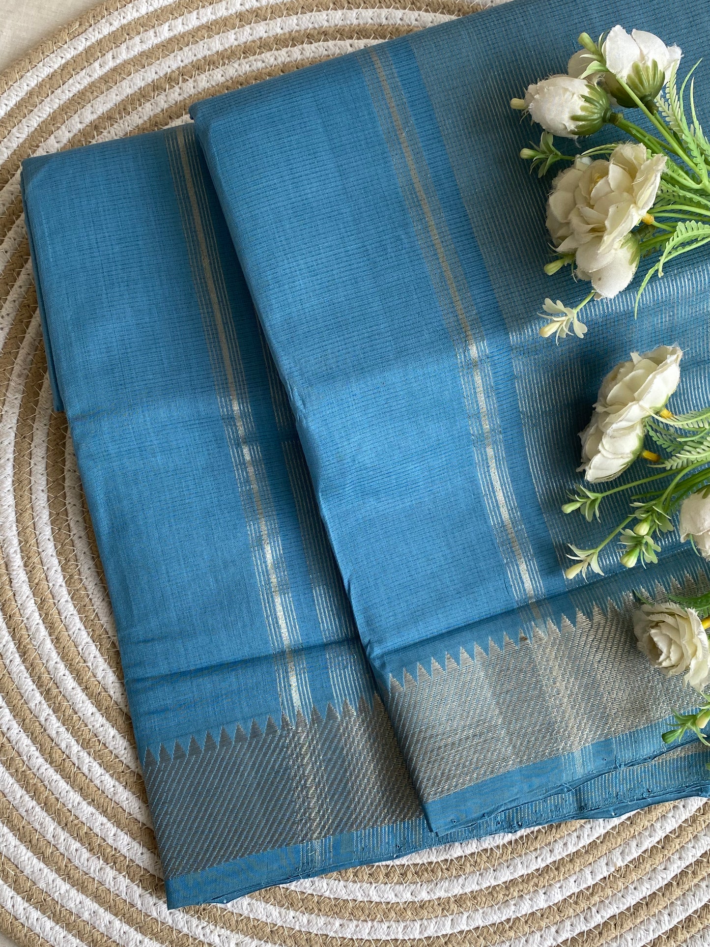 Silver Border Mangalgiri Cotton Saree 13