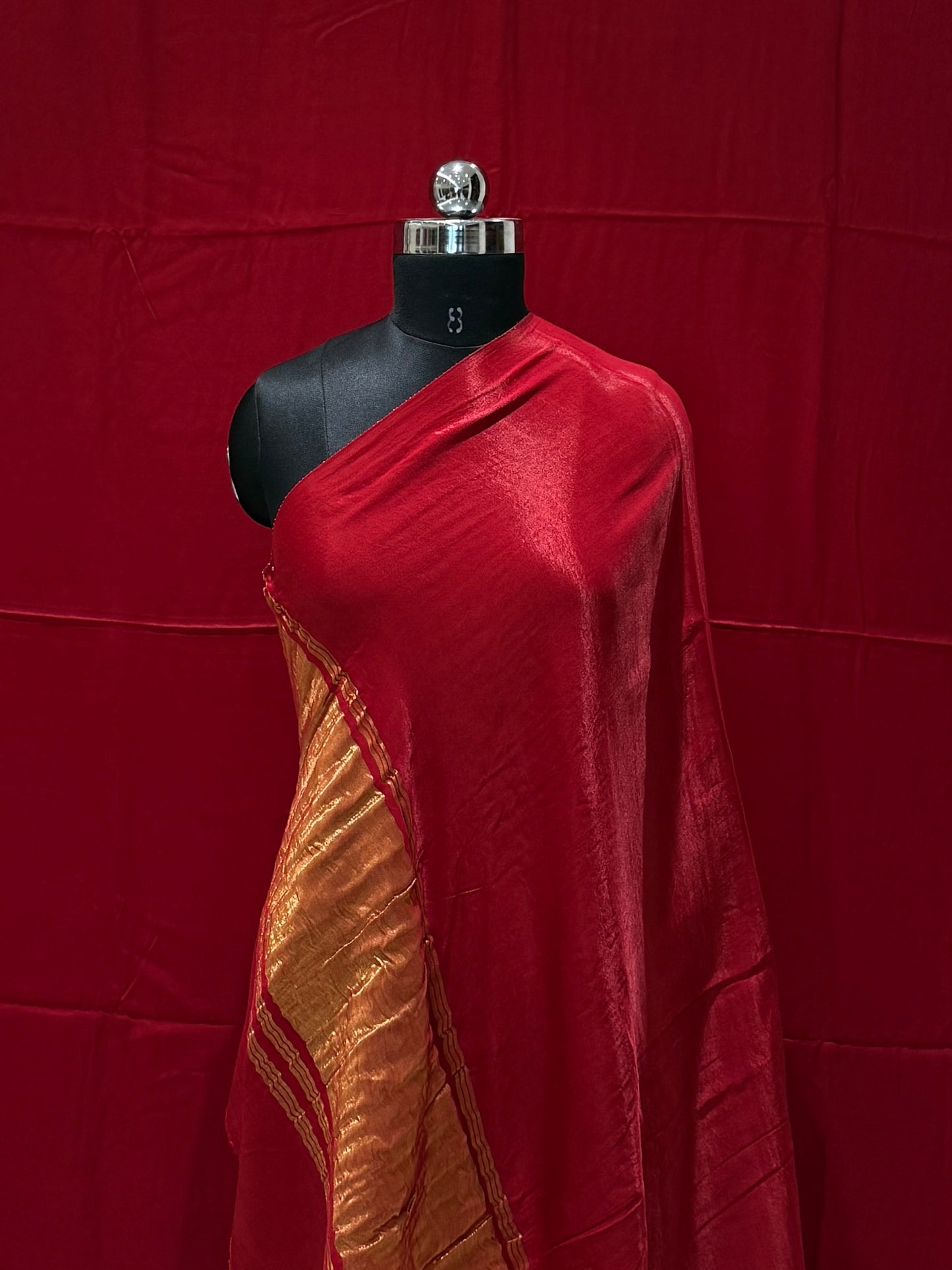 Red Modal Satin Silk Lagdi Pallu Saree