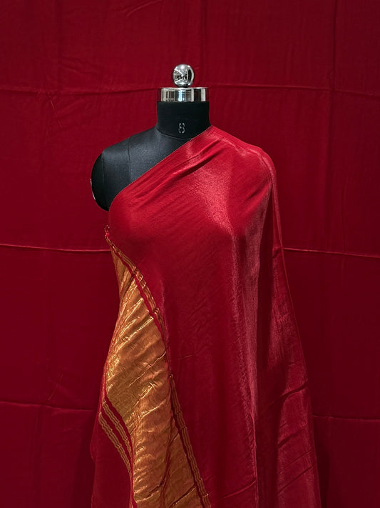 Red Modal Satin Silk Lagdi Pallu Saree
