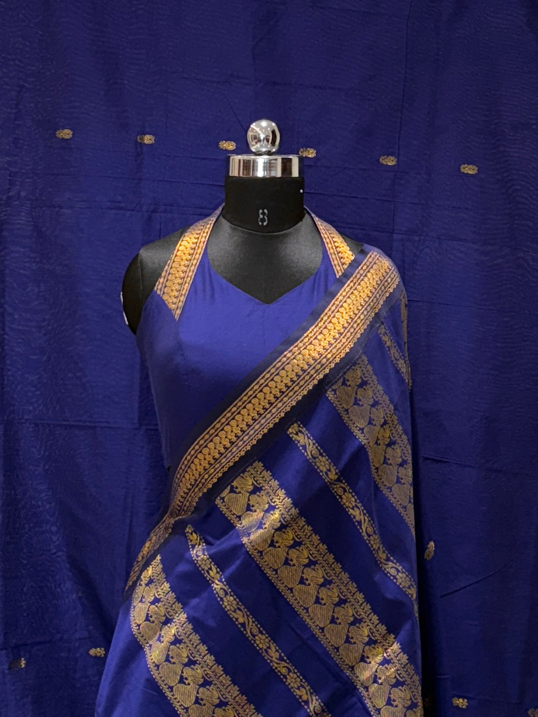 Blue Gadwal Cotton Saree Blouse Set
