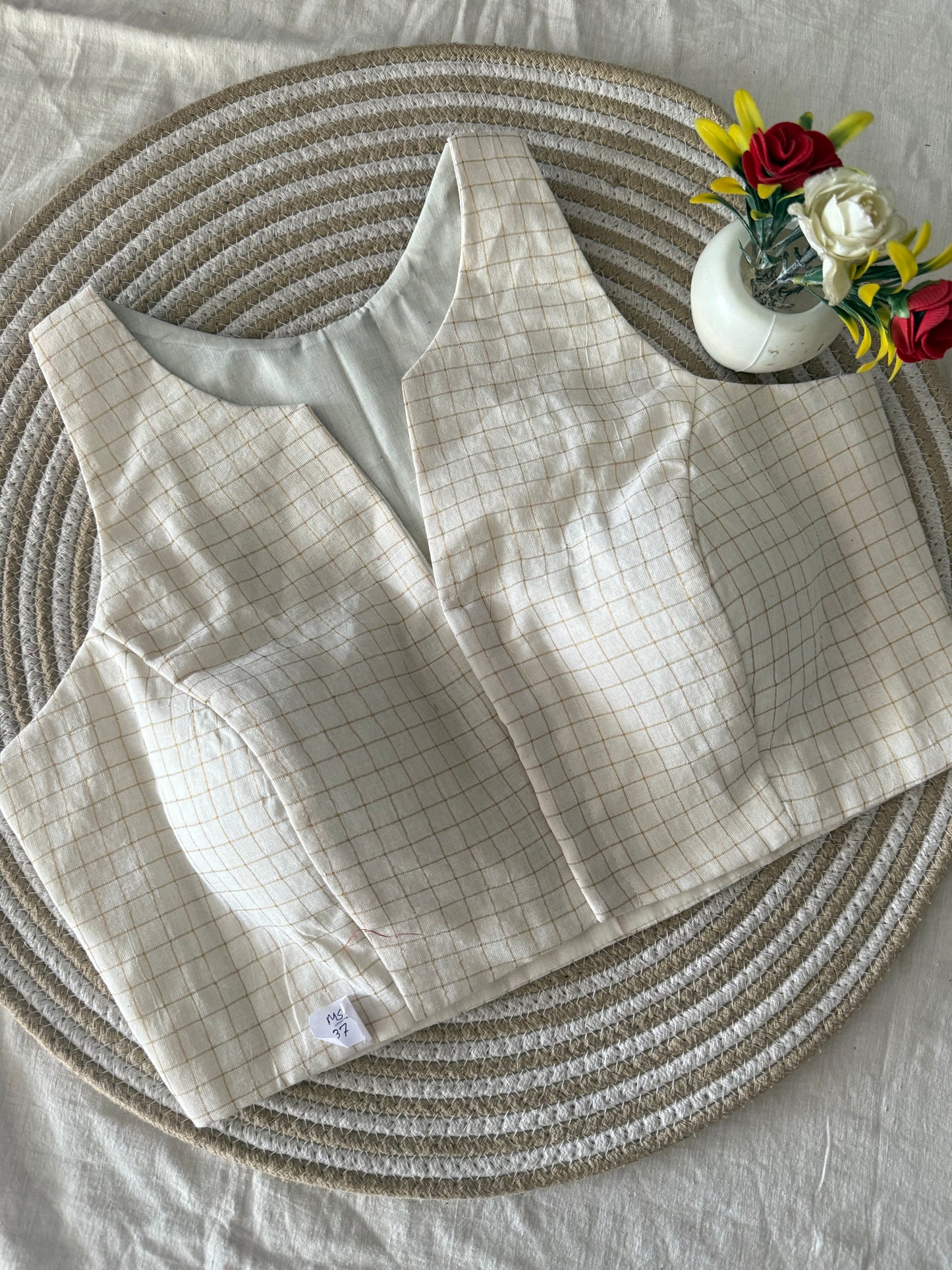 Blue White Sungudi Cotton Racer Back Blouse