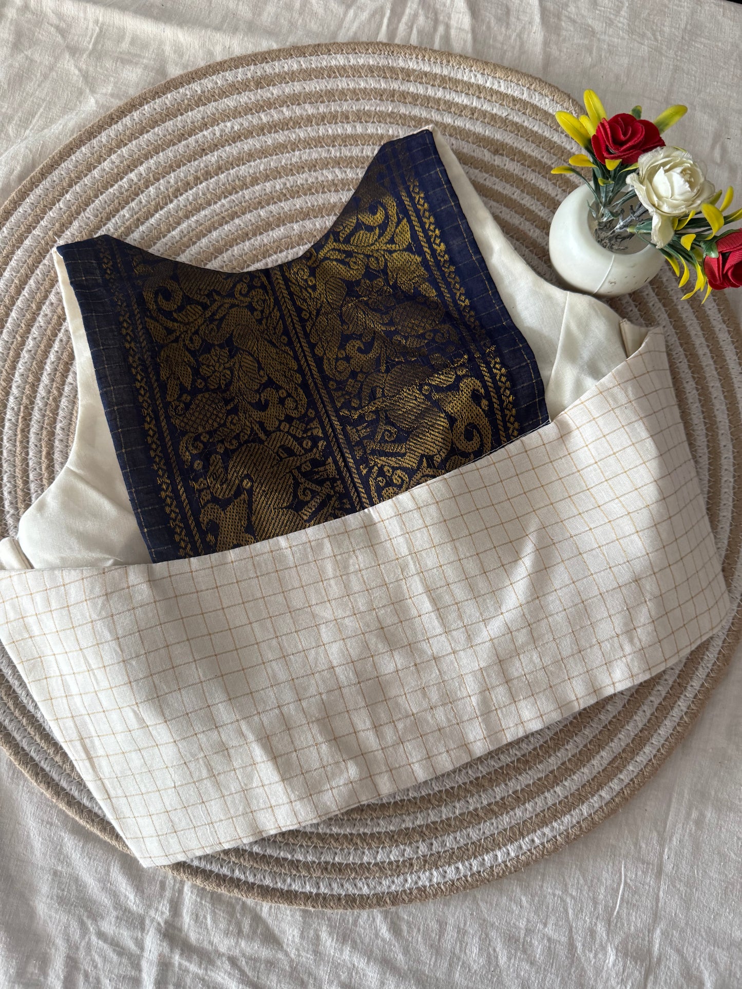 Blue White Sungudi Cotton Racer Back Blouse