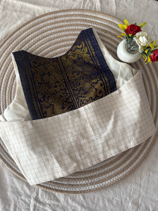 Blue White Sungudi Cotton Racer Back Blouse