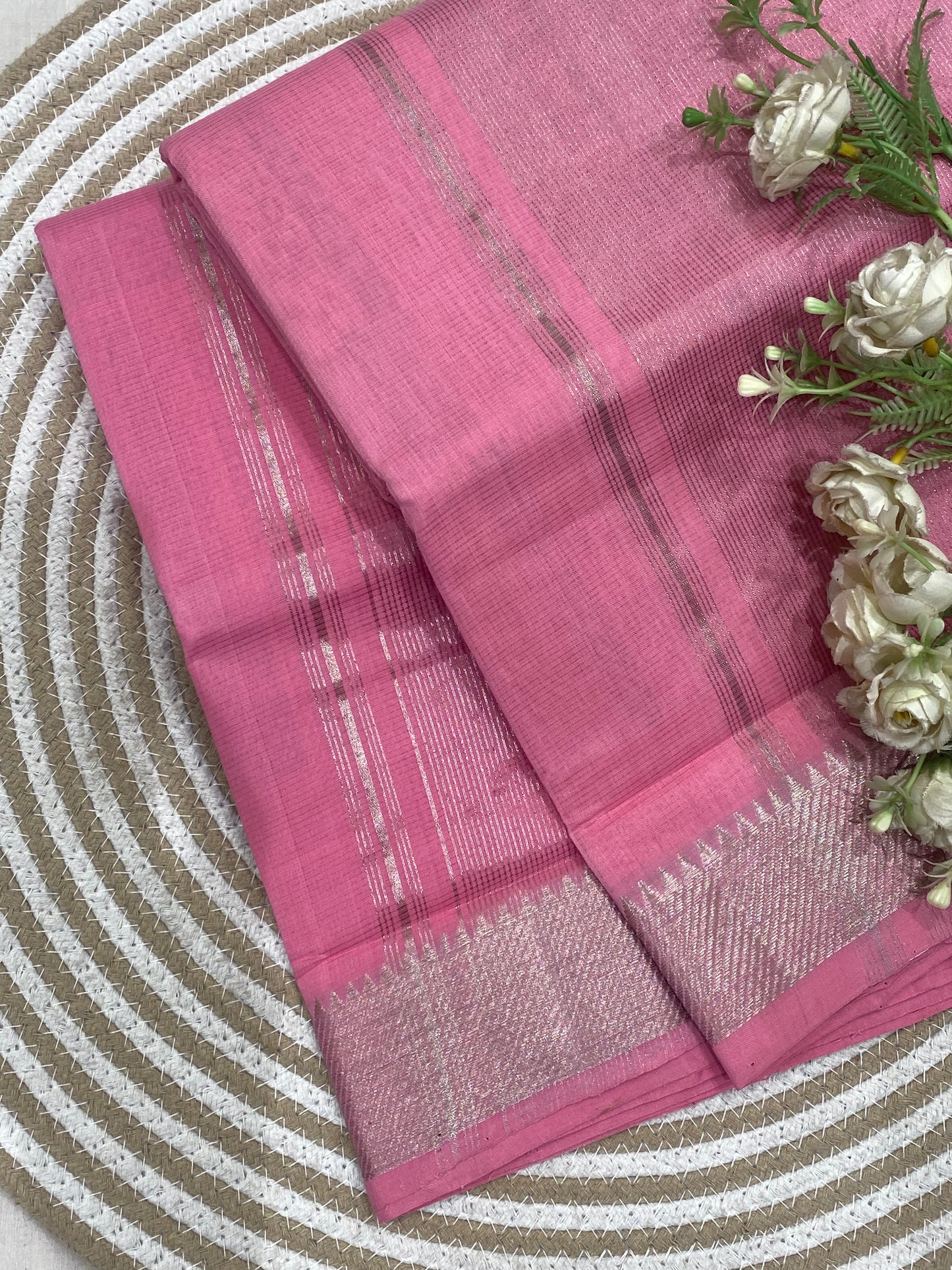 Silver Border Mangalgiri Cotton Saree 12
