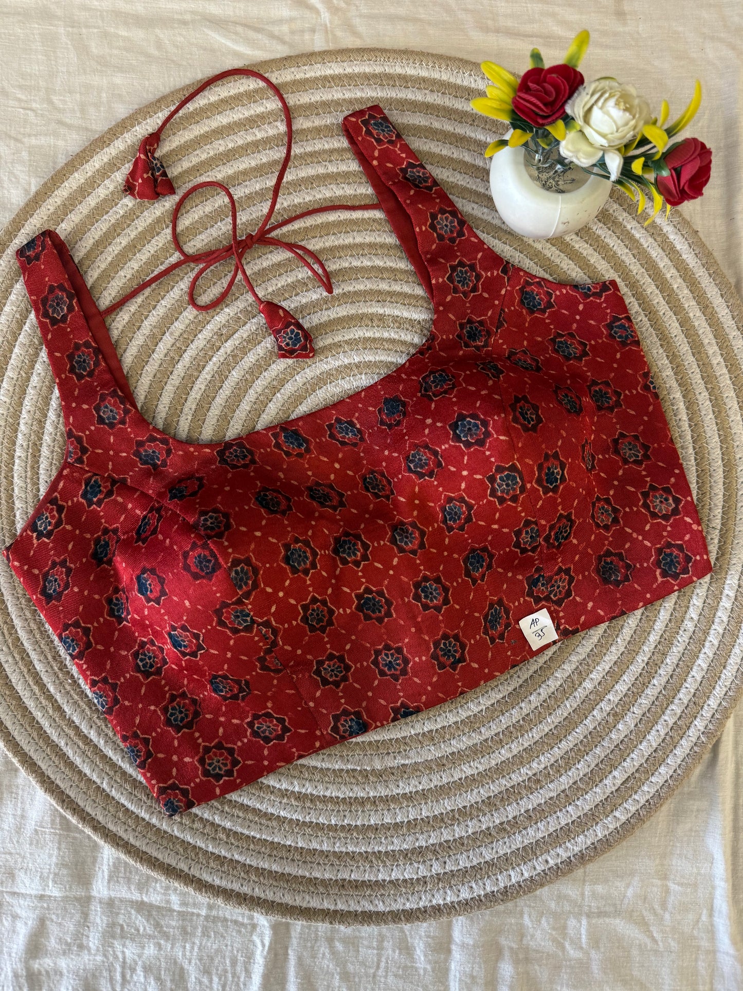 Kuyaru Rust Red Ajrakh Modal Silk Blouse