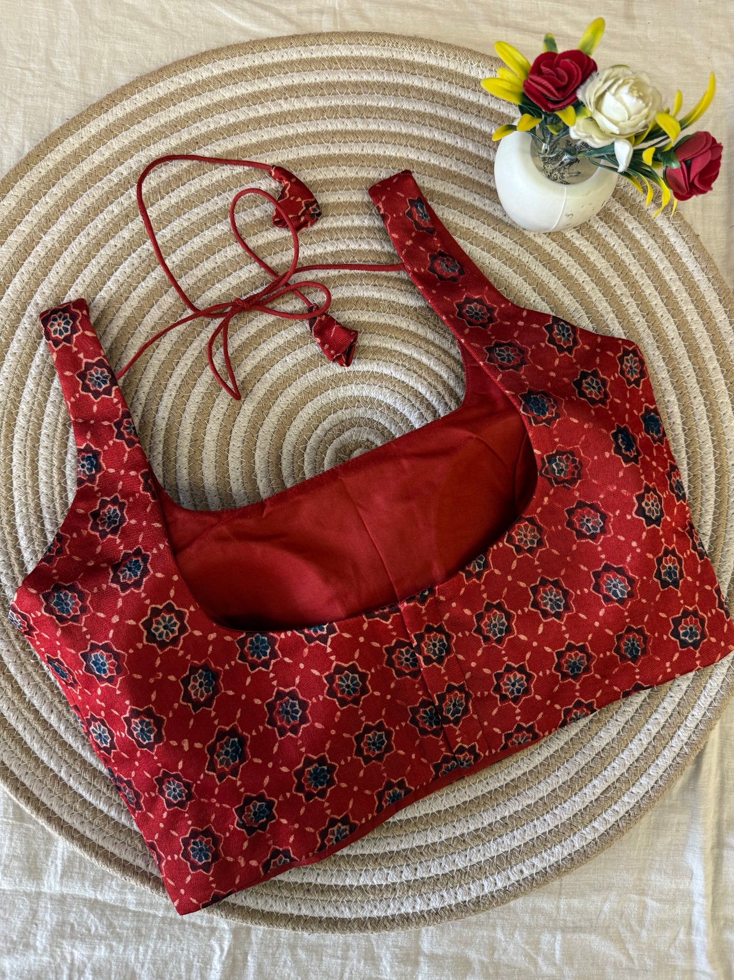 Kuyaru Rust Red Ajrakh Modal Silk Blouse