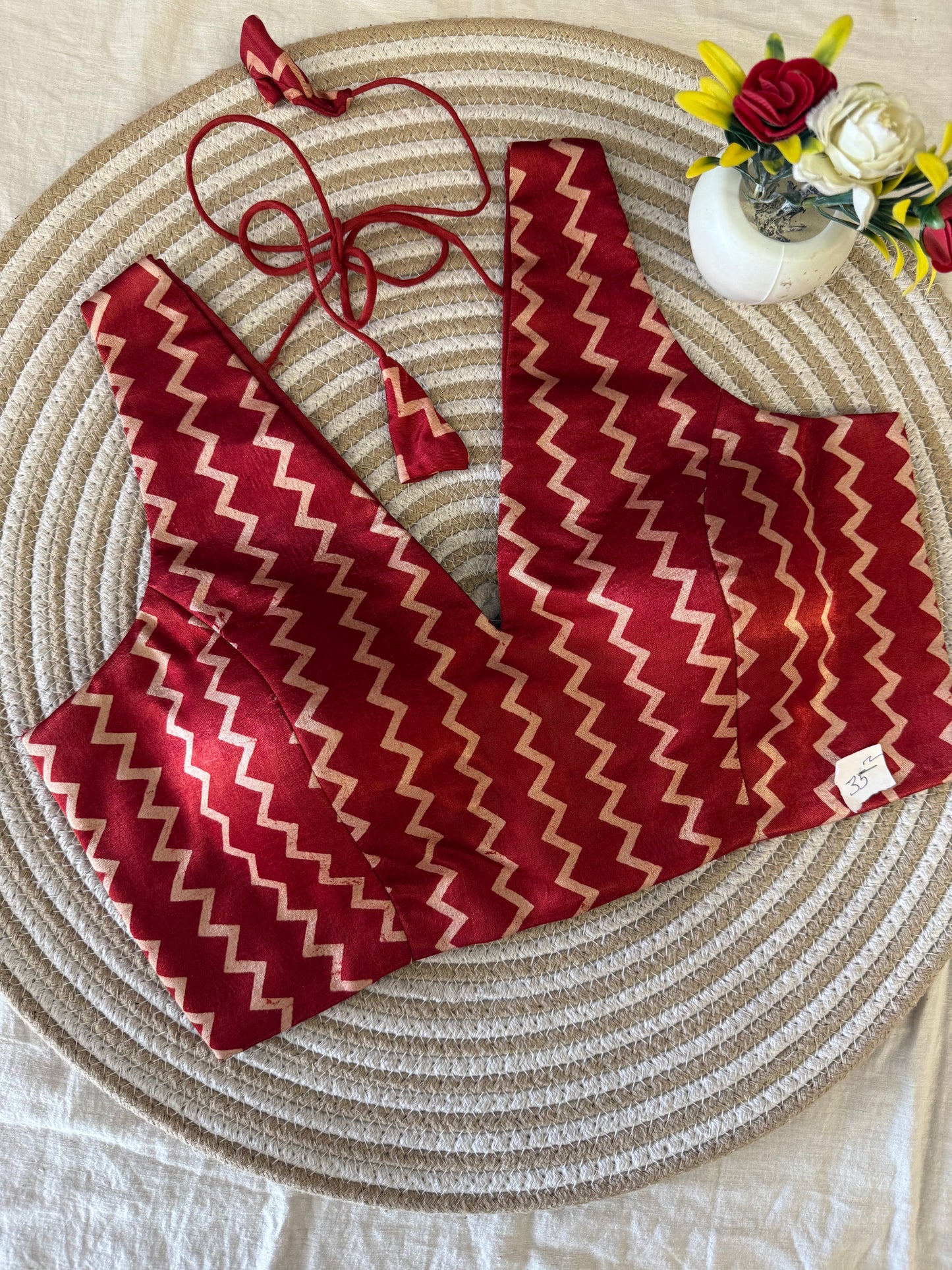 Rust Chevron Modal Silk Sleeves Blouse