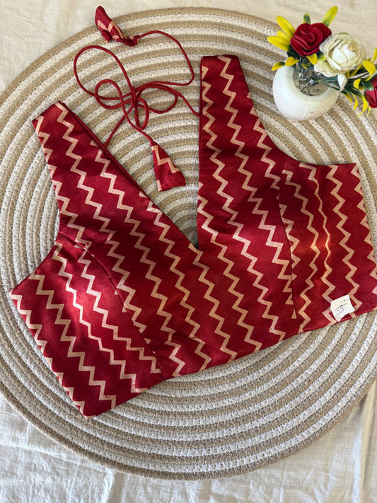 Rust Chevron Modal Silk Sleeves Blouse