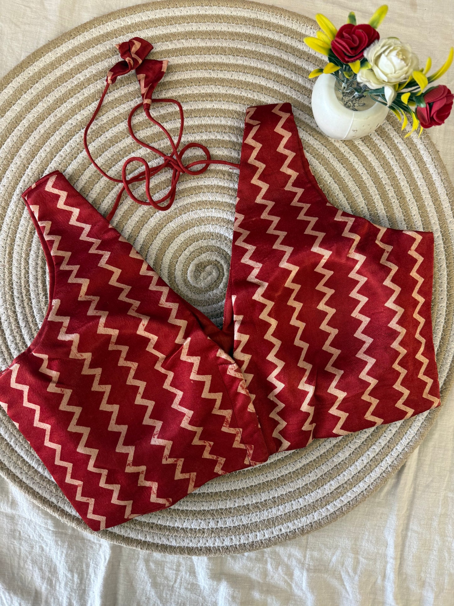 Rust Chevron Modal Silk Sleeves Blouse