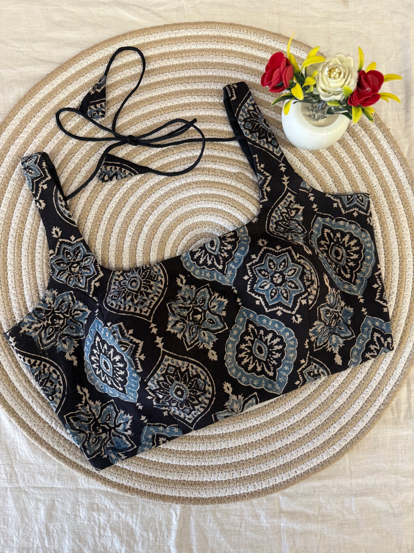 Neel Badam Ajrakh Cotton Strap Blouse
