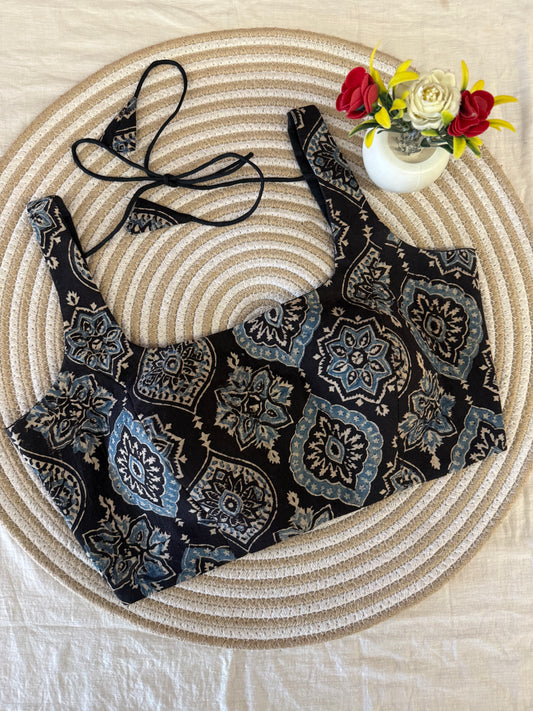 Neel Badam Ajrakh Cotton Strap Blouse