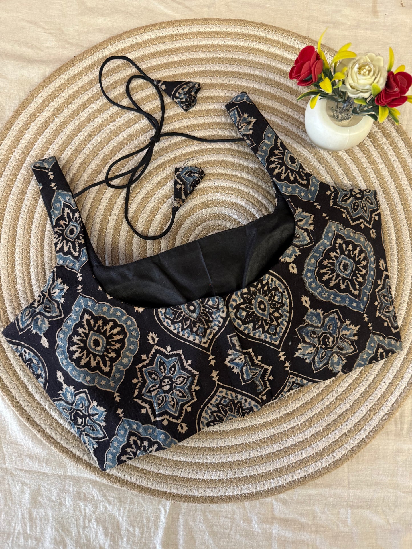 Neel Badam Ajrakh Cotton Strap Blouse