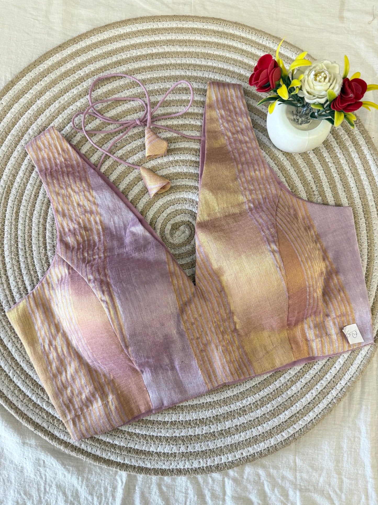 Lilac Gold Tissue Mulmul Blouse