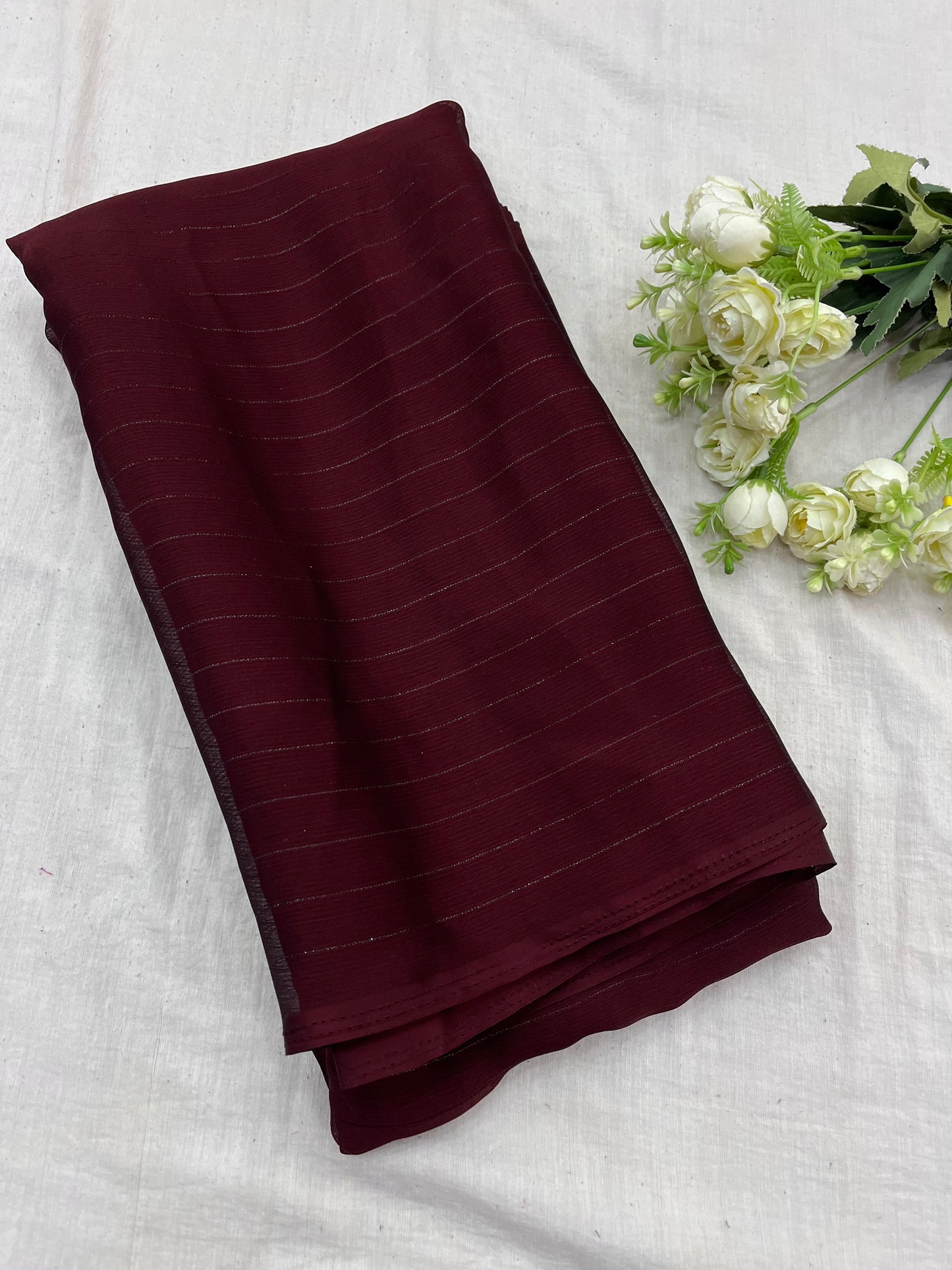 Brownie Chinon Stripe Plain Saree