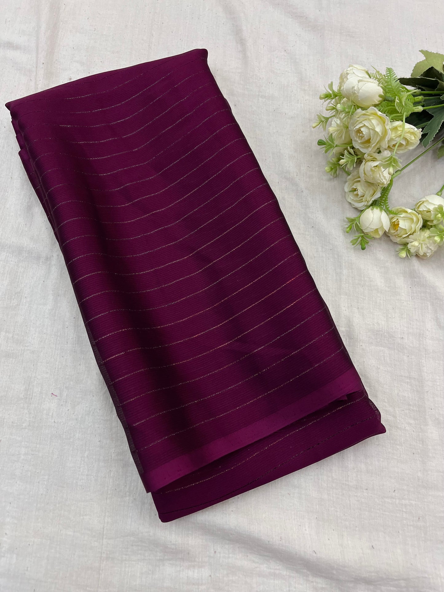 Wine Chinon Stripe Plain Saree