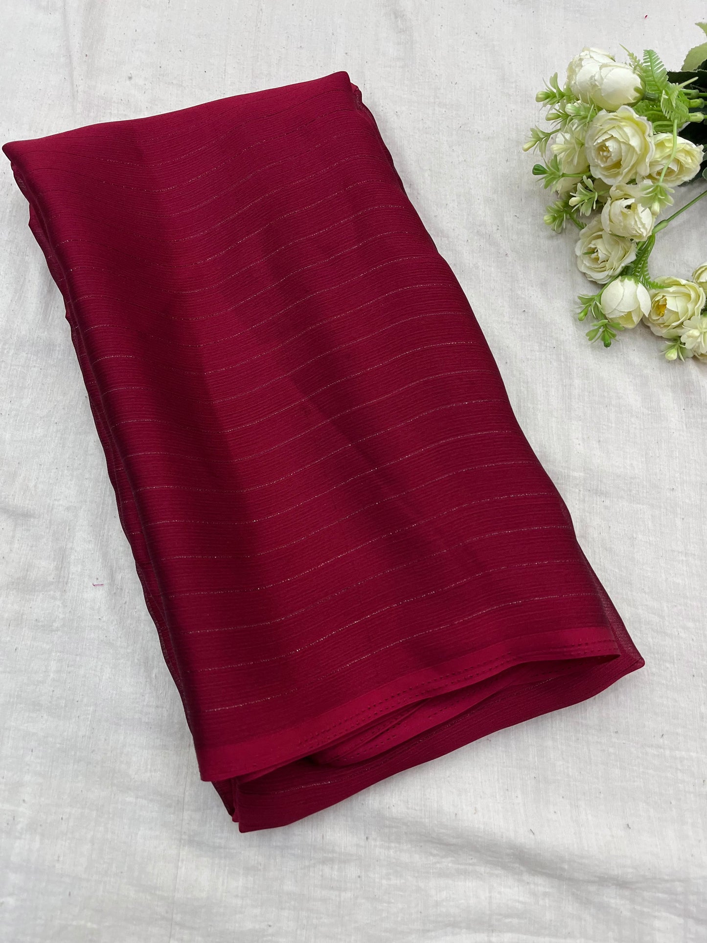 Ruby Chinon Stripe Plain Saree