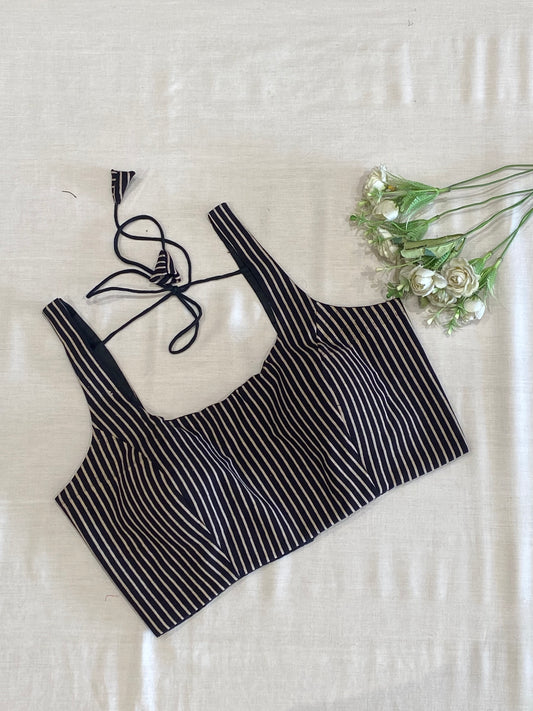 BnW Stripe Cotton Ajrakh Blouse