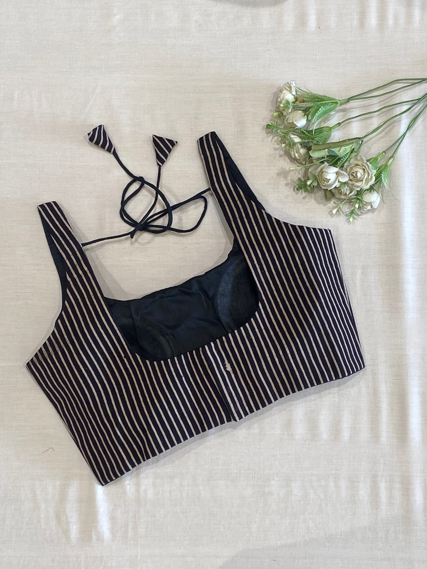BnW Stripe Cotton Ajrakh Blouse